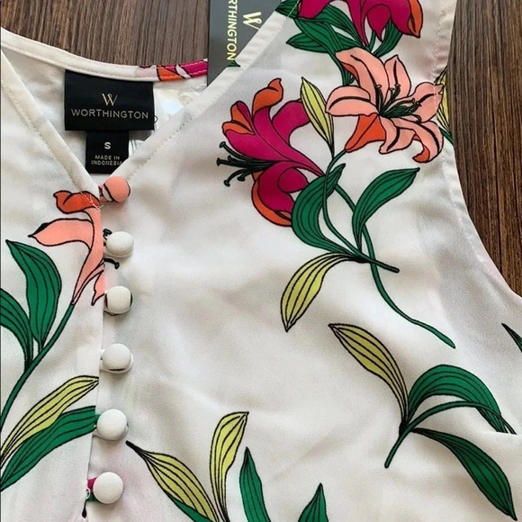 Worthington Suma Floral White Tank Top Small NWT - Picture 4 of 10